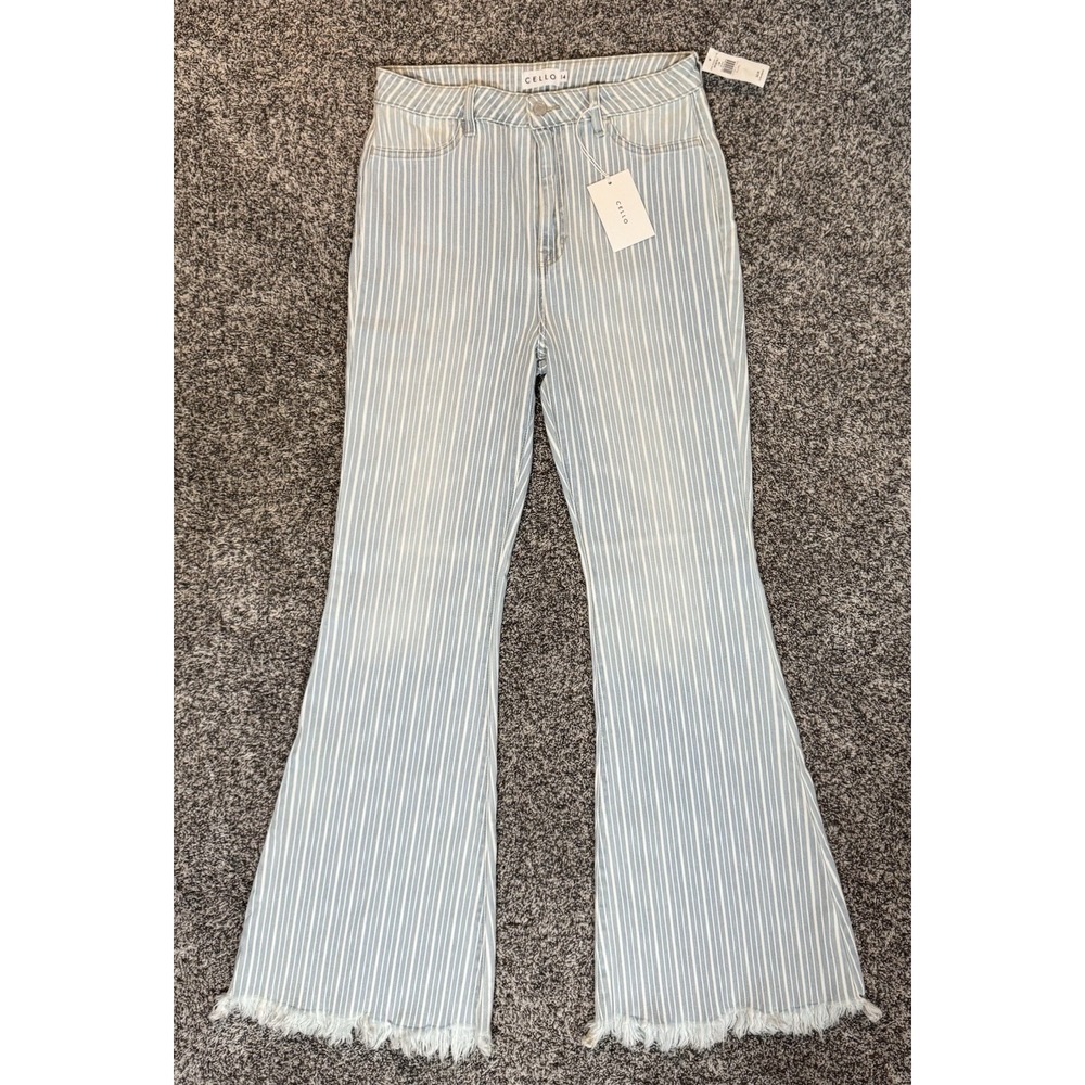 Cello High Rise Skinny Flare Striped‎ Light Blue Denim Jeans Women